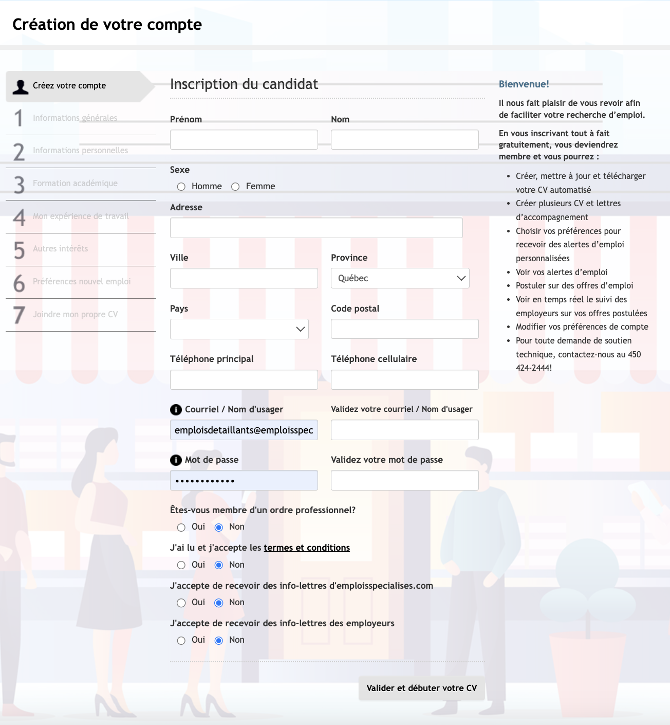 Remplissez votre CV automatisé sur emploisdetaillants.com!